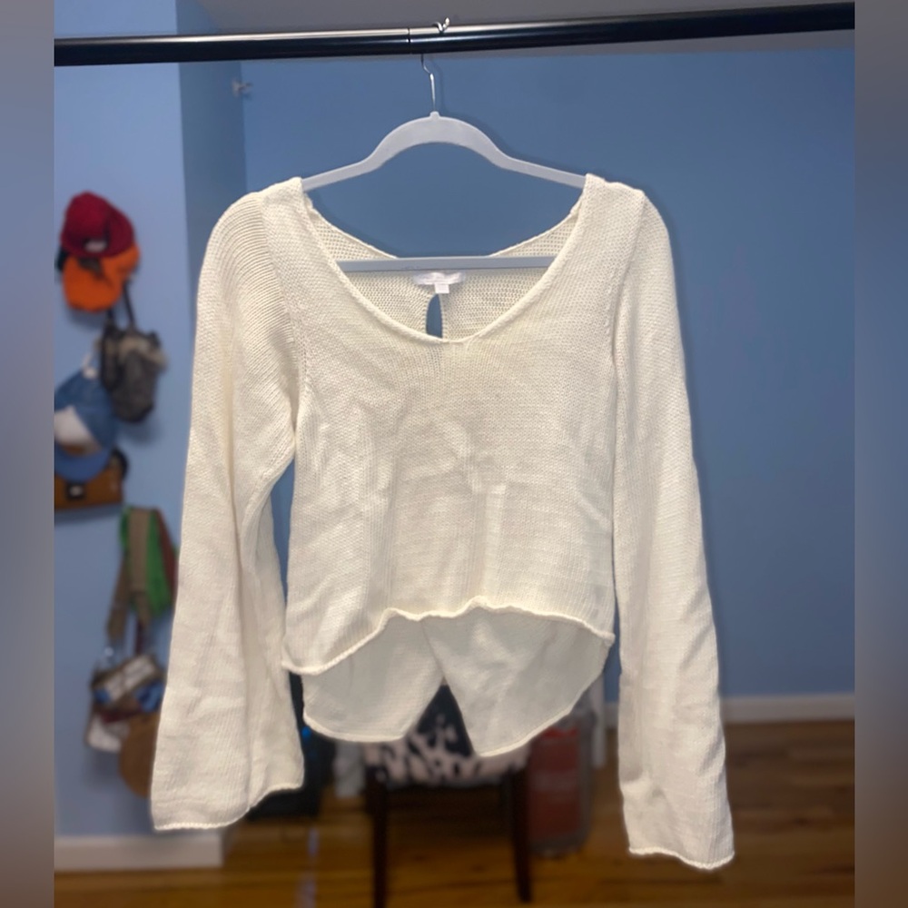 White sweater with cross body back